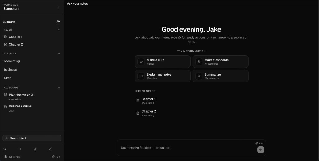 AskNotes — Ask home with study actions and recent notes